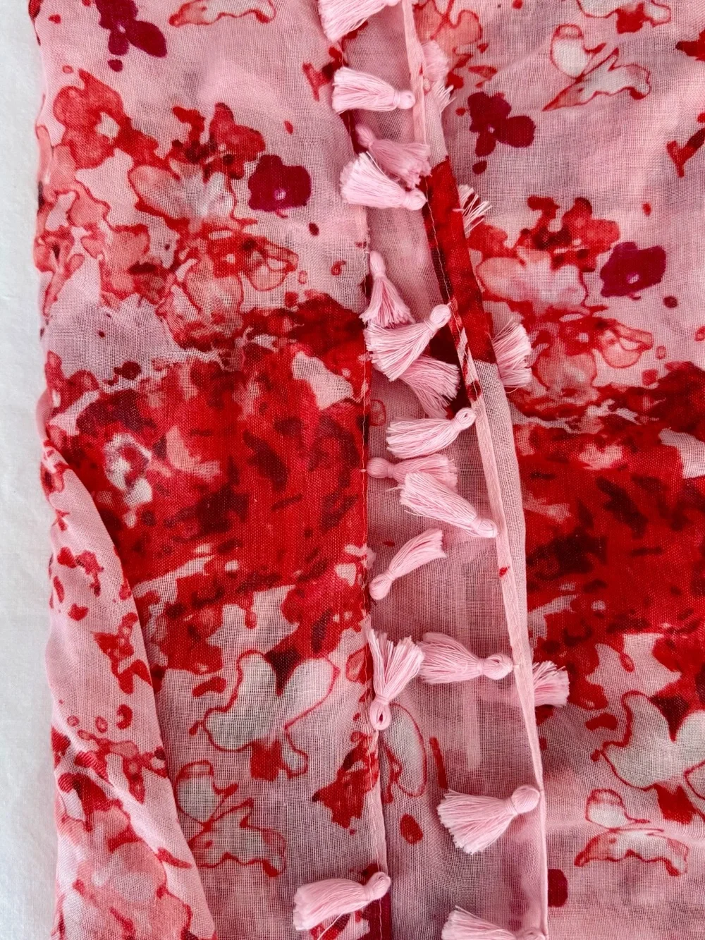 Peter Som Dream Floral Pink Red Blush Tassel Scarf Sarong Wrap One Size
